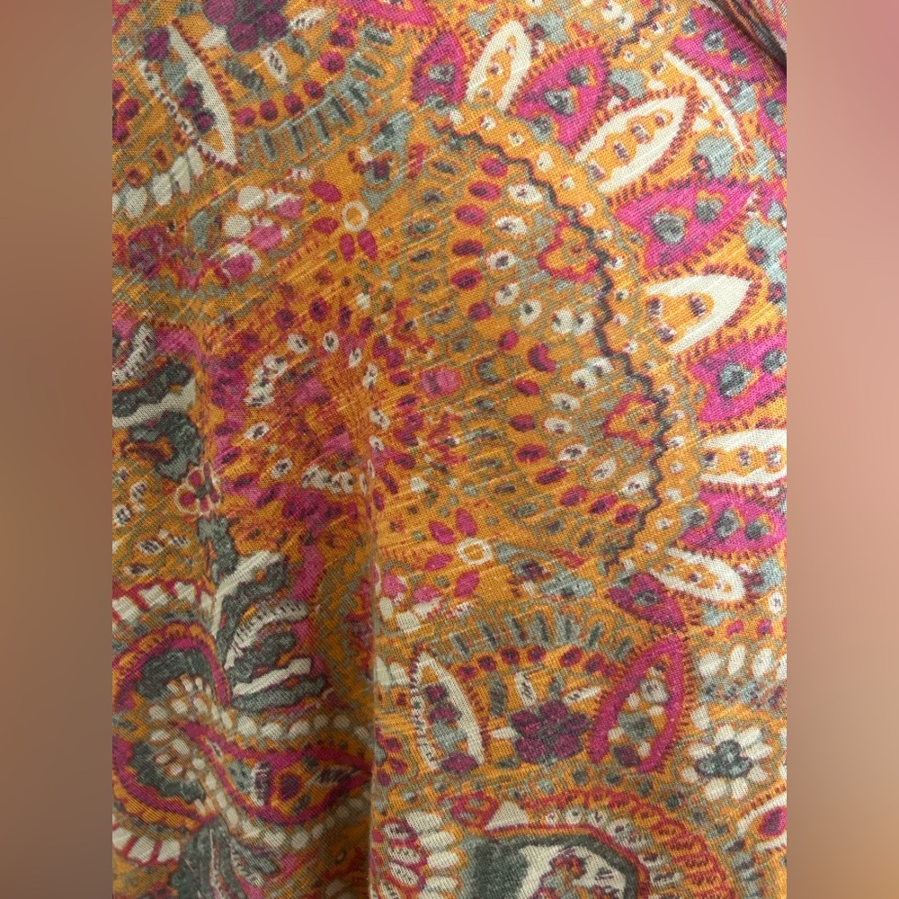 Free People Red and Orange Bell Sleeve Blouse with Tie Front - Picture 2 of 10